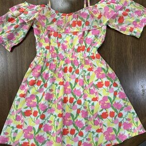 Janie and Jack Pink Green Cold Shoulder Puff Sleeve Dress